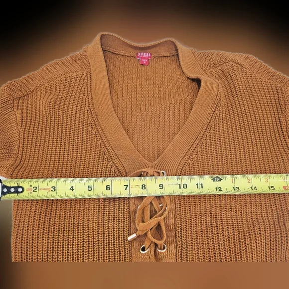 Guess Knit Sweater Women S Burnt Orange Pullover Lace Up - Picture 6 of 6